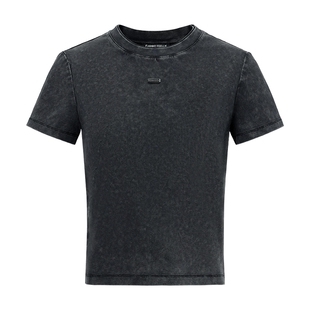 FF仿佛T恤2025年春新款设计感短款修身上衣复古水洗圆领正肩短袖