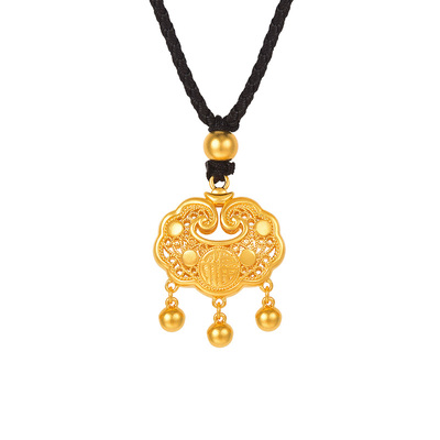 明牌珠宝古法黄金福字锁包 如意长命锁足金吉祥吊坠AFC0770