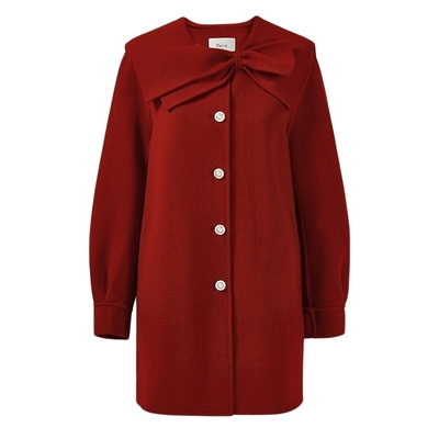 【菲妮尔Fairy】甜美蝴蝶结减龄全羊毛大衣女装宽松A字毛呢外套