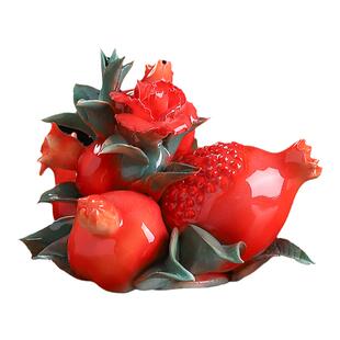 东方泥土石榴花新中式陶瓷手捏花摆件居家客厅酒柜办公室桌面装饰