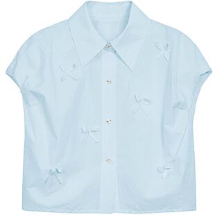 妖精的口袋蝴蝶结小飞袖甜美衬衫女2025年夏季新款设计感通勤上衣