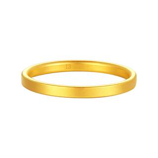 周大生古法黄金素圈戒指女足金小方戒手饰叠戴指环生日礼物送女生