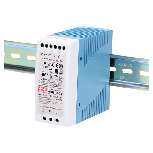 明纬MDR-60导轨式60W开关电源5V 12V 24V 48V小体积DR薄塑料外壳