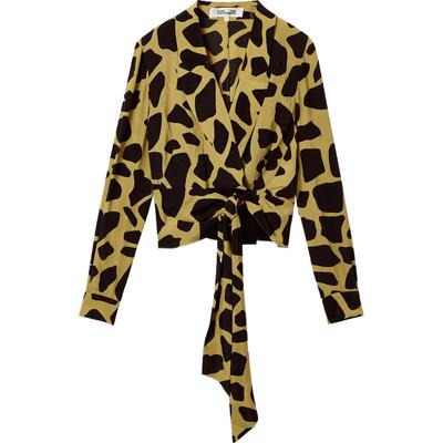 【折扣】DVF 春夏女印花扭结式系带设计短款翻领长袖上衣