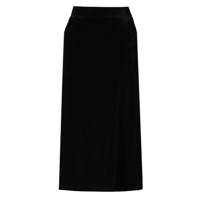 中长款高腰A字直筒裙垂感黑色