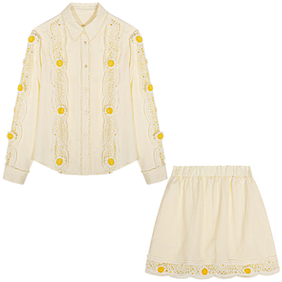 落落狷介巨好看的两件套夏装懒人套装设计感镂空套装裙上衣半身裙