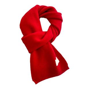 针织毛线小围巾男女生冬季纯色大红色短围脖护颈加厚保暖可爱少女