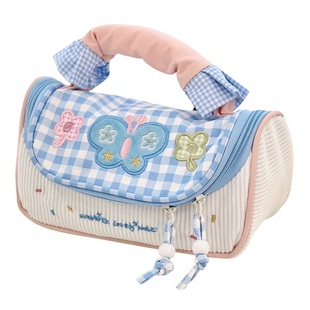 大容量少女心笔袋学生高颜值高中生便携手提分格收纳包简约文具盒