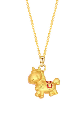 颜淡镀金马年吉祥喜庆吊坠项链