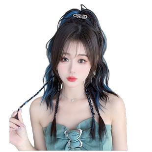 假发辫子挑染彩色高马尾甜酷抓夹拳击辫网红半扎发编发y2k麻花辫