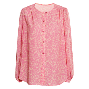 罗衣法式温柔粉花色衬衫女春装气质灯笼袖印花圆领雪纺上衣11918