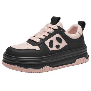 热风2024年冬季新款熊猫鞋运动休闲板鞋厚底百搭小白鞋增高女鞋