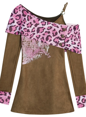 奶酷墨莉原创复古豹纹拼接连衣裙