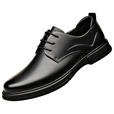 老人头商务休闲皮鞋男真牛皮厚底