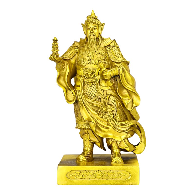 铜李靖托塔天王哪吒桌面摆件装饰