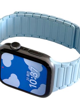 浅蓝色磁吸硅胶适用iwatch表带