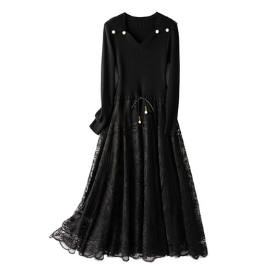 令沫高级感法式假两件针织连衣裙