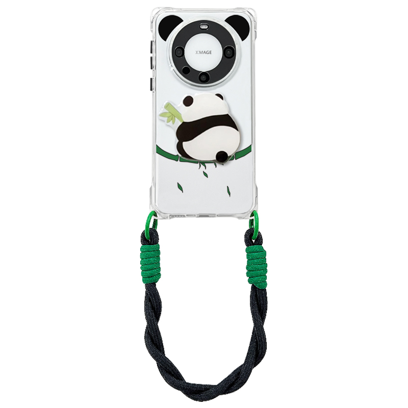 新款熊猫支架华为mate70pro挂绳手机壳适用mate60保护套荣耀magic7四角开孔VIVOX200全包防摔OPPOFINDX8软壳