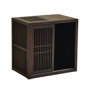 边几茶水柜一体茶桌茶柜置物架白蜡木实木新中式客厅沙发边柜侧柜