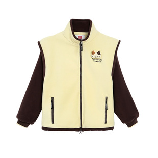 Livheartkids摇粒绒外套女大童秋冬2025新款保暖撞色立领女童外套