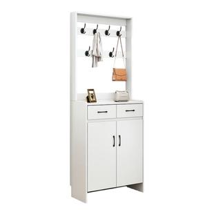 实木鞋柜家用门口多功能门厅柜全白色带衣架储物柜可遮挡分水器