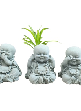 青砂石创意三不小和尚茶宠摆件精品可养禅意佛像盆景鱼缸造景摆件