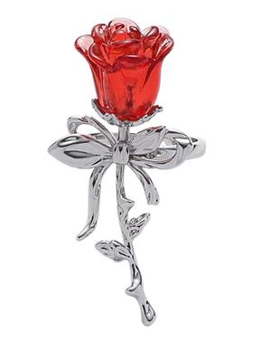 日韩玫瑰花开口可调戒指女