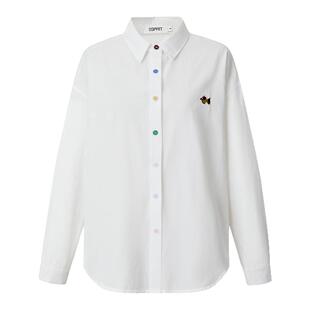 ESPRIT/埃斯普利特设计感休闲风翻领宽松白色衬衫女长袖休闲上衣