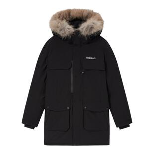 探路者工装情侣羽绒服女中长款宽松冬季加厚保暖男款派克服外套男