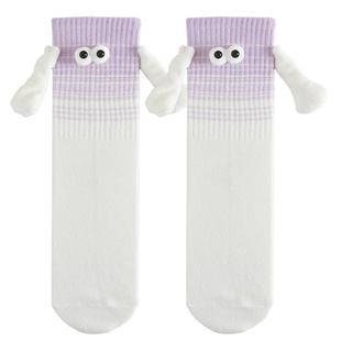 会牵手的磁吸袜子女夏季薄款情侣款拉手卡通可爱牵脚中筒袜子男票