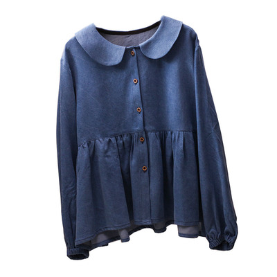 日系复古娃娃领牛仔衬衫