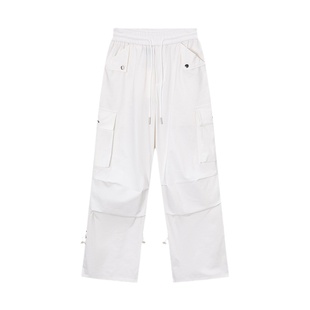 Neresum美式潮牌白色工装裤女宽松直筒hiphop爵士舞阔腿休闲裤子