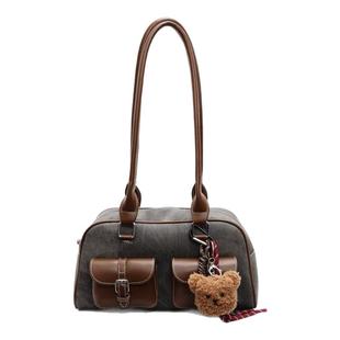 复古百搭保龄球手提包女2025新款大容量单肩包时尚洋气百搭腋下包