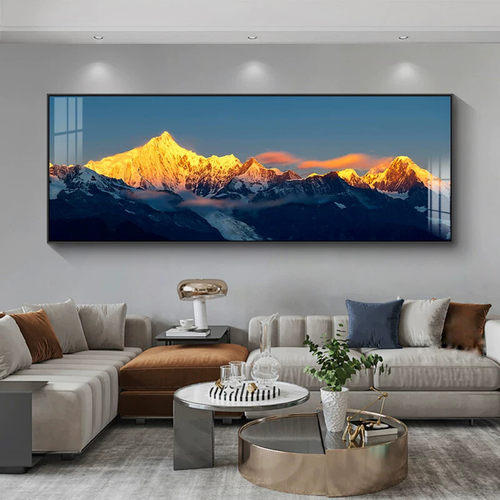 客厅装饰画背靠日照金山轻奢大气沙发背景墙壁挂画办公室山水风景