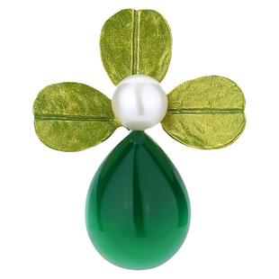 【紫罗兰正版】三青玉胸针高档女精致珍珠花朵款胸花别针小众潮