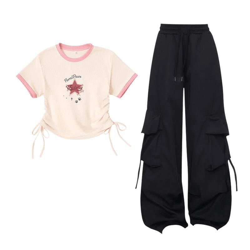 女童夏季时髦工装裤两件套