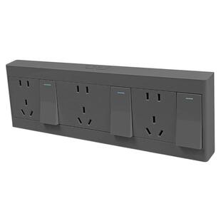 锦迈灰色明装插座三开十五孔明线盒薄面板3开15孔单双控开关插座