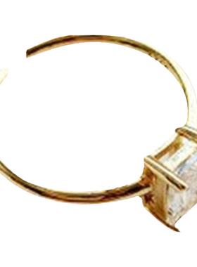 祖母绿切割白水晶简约风开口戒指