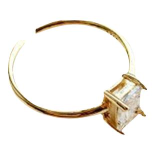 【方块】祖母绿切割白水晶宝石 S925纯银开口戒指 可调节气质简约