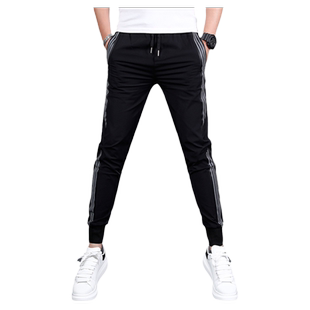 冰丝九分黑色休闲裤子男士修身弹力空调速干束脚运动宽松男款