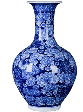 青花瓷万花花瓶吉祥如意摆件