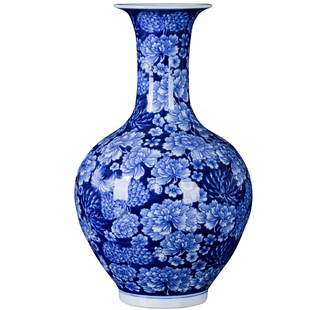 景德镇陶瓷青花瓷万花花瓶复古大号家居摆件书房万花天球瓶客厅