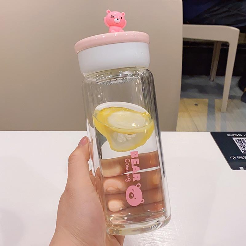 玻璃茶杯便携小巧可爱双层防烫隔热男女情侣随手杯带过滤网水杯子