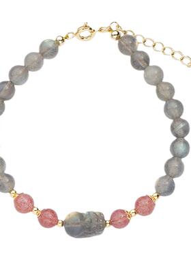 貔貅手链天然月光冷淡草莓晶