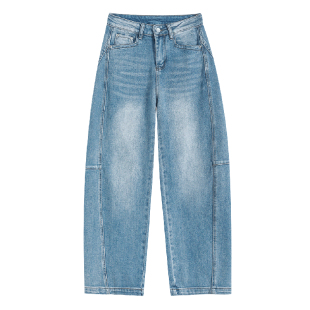 美式复古弯刀阔腿牛仔裤女2026新款高腰宽松显瘦长裤