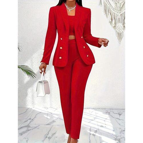 Y 56072 Buttoned Blazer Set 纽扣翻领西装套装 欧美跨境