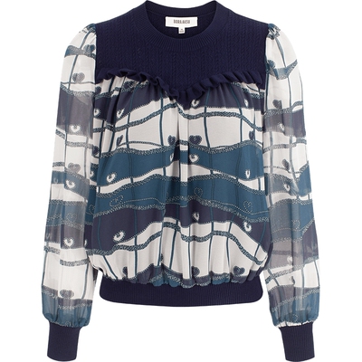 BORAAKSU复古法式蓝白印花上衣