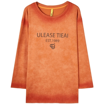 U/TI桔黄色水洗晕染长袖T恤女装 设计感做旧休闲尤缇时尚秋季新款