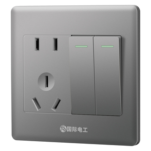 国际电工86型暗装二开五孔二位开关带插座双开两开双联双控2开5孔