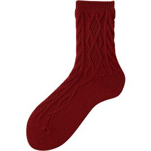 Tabio袜子女菱形中筒袜含羊毛高弹透气女士长袜日系百搭女袜